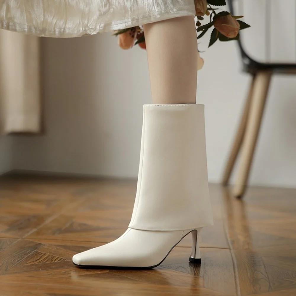 Botas de media caña con punta en pico para mujer, zapatos de cuero Real,  tacón alto, Chelsea, largos, occidentales, 4 colores, nuevo 2022|Botas  hasta la rodilla| - AliExpress