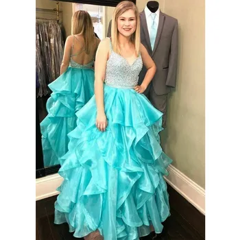 

Elegant Long Evening Dresses Abendkleider Spaghetti Strap Sequ 2019 Formal Prom Deep V-neck Pleated Satin Formal Evening Gowns