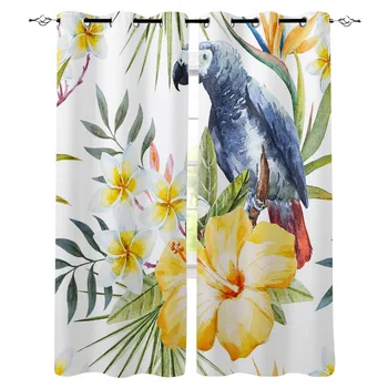 

Watercolor Blue Parrot Pattern Window Curtains Polyester Fabric Living Room Curtain Home Decor