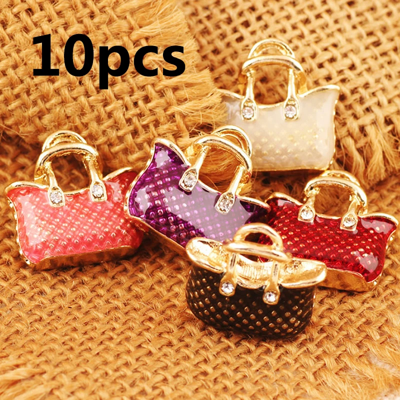

10PCS/set Rhinestone Handbag Shape Enamel Alloy Charms Crystal Charms Oil Drop Bag Charms Jewelry Findings DIY