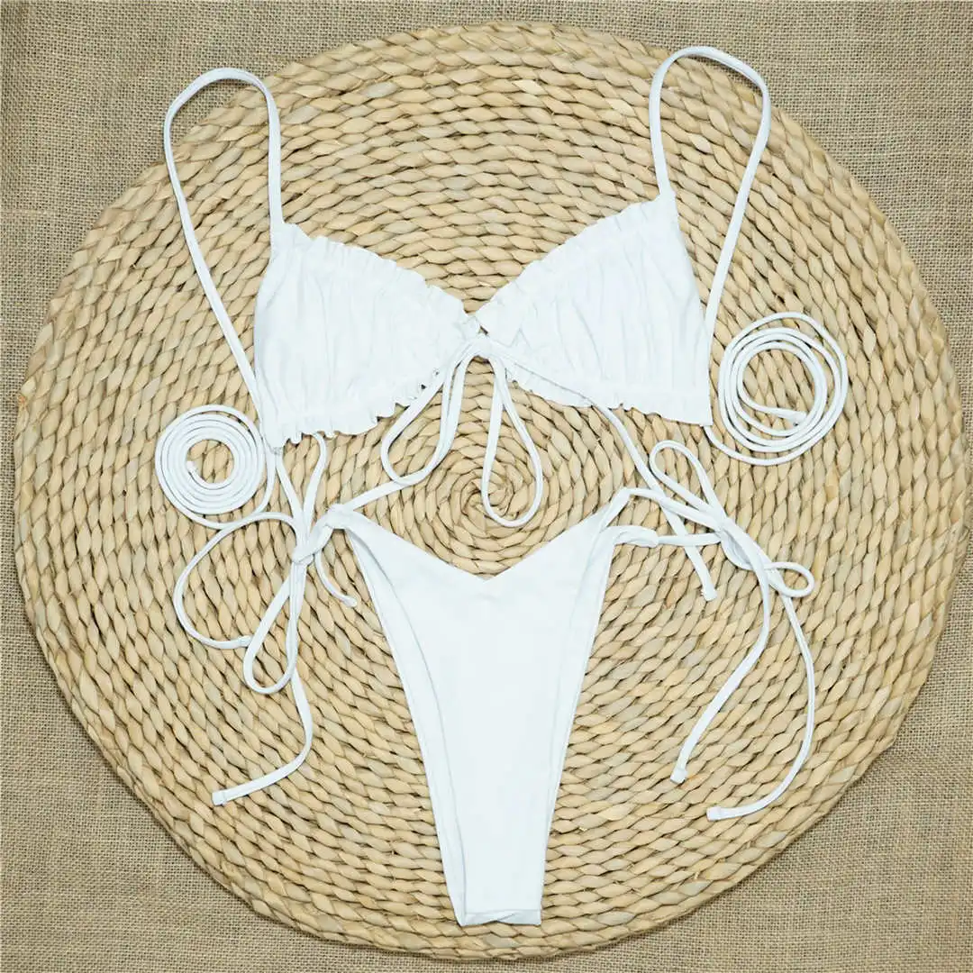 3 Colors Sexy Ruffled Frilled Bikini Women Swimwear Female Swimsuit Two-pieces Bikini set Lace Up Bather Bathing Suit Swim V2420