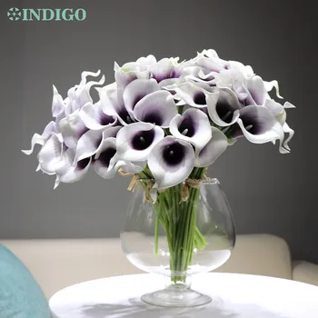 

INDIGO- 33pcs Purple Heart Calla Lily Mini PU Real Touch Calla Lily Decorative Artificial Wedding Flower Party Free Shipping
