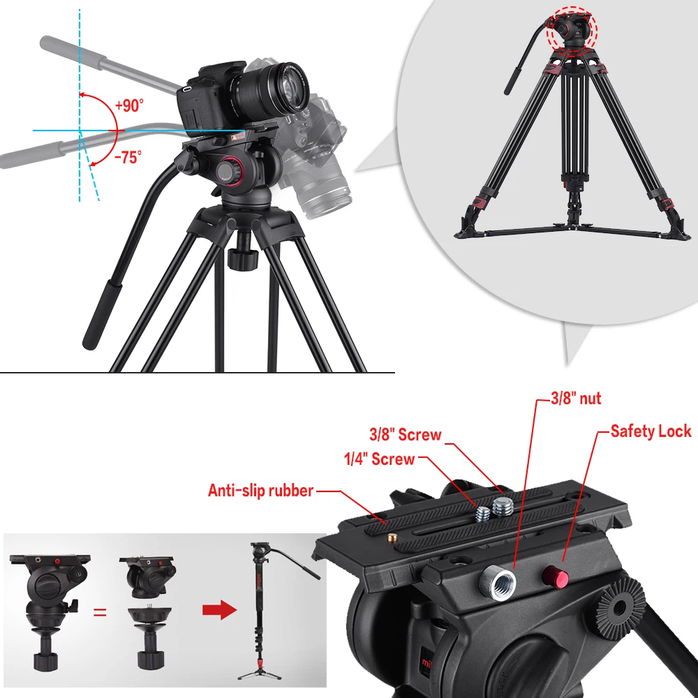 Miliboo MTT609A Профессиональный штатив для Canon Nikon sony DSLR камера Видеокамера фотография камера штатив w/Гидравлическая шаровая Головка