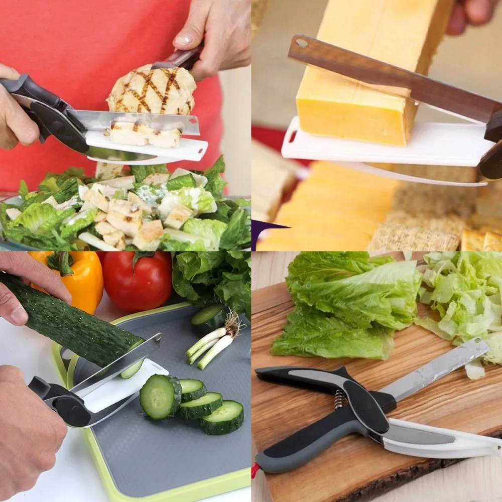 Умный Нож 2 в 1 овощерезка ножницы& разделочная доска Еда овощные нож для нарезки фруктов