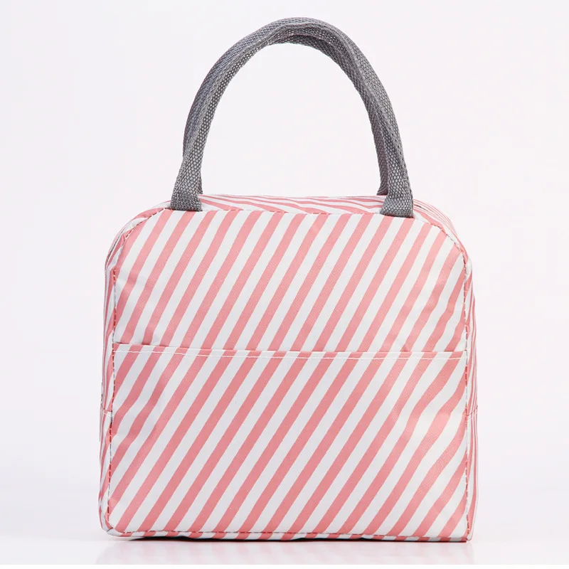 Pink stripe Термосумка для пищи, термо сумка в полоску, сумки, сумка-холодильник, еда, Ланч-бокс, сумка для детей, женщин, девушек, мужчин, детей, розовый - Цвет: Pink stripe