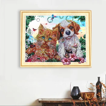 

Era 5d diamond painting cat and dog diy diamond Embroidery Sale Mosaic Home Decor full Round Diy Art room DecorHot 2020