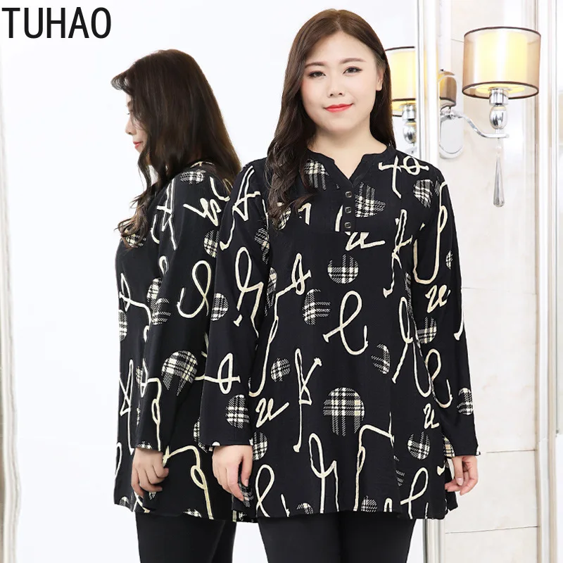  TUHAO Plus Size 10XL 9XL 8XL Blouse Shirt Fashion Women Tops and Blouses Female Shirt PLAID Print O