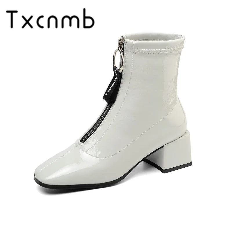 

TXCNMB Autumn Winter Square Toe Chelsea Boots Women Quality Genuine Leather Women Ankle Boots Party Shoes Woman Short Boots