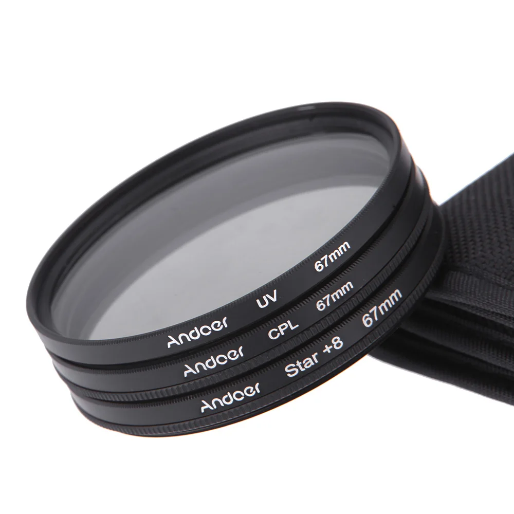 Andoer 67 мм набор фильтров UV+ CPL+ Star 8-Point Комплект фильтров с чехол для объектива камеры Canon Nikon sony DSLR
