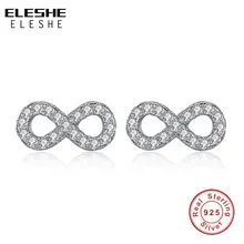 Подлинный eleshe реальные 925 пробы серебряные серьги-гвоздики для Для женщин CZ Бесконечность Серебряные серьги для свадьбы, помолвки ювелирные изделия