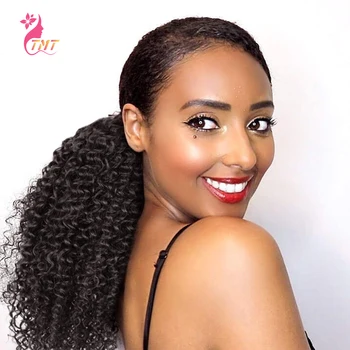 

10Inch Afro Curly Ponytail Chignon Cheveux Afro Drawstring Ponytail Clips in Hair Extension Synthetic Hairpiece For Black Women
