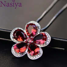 Luxury Ruby Red Zircon Pendant Necklace Gemstone Silver Jewelry For Women Girl Lovers Gift