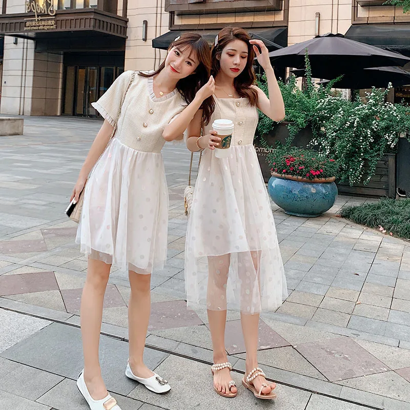 

Very Fairy of France Non-mainstream Platycodon Grandiflorum Skirt Women's, White Gauze Joint Suspender Strap Polka Dot Dress 201