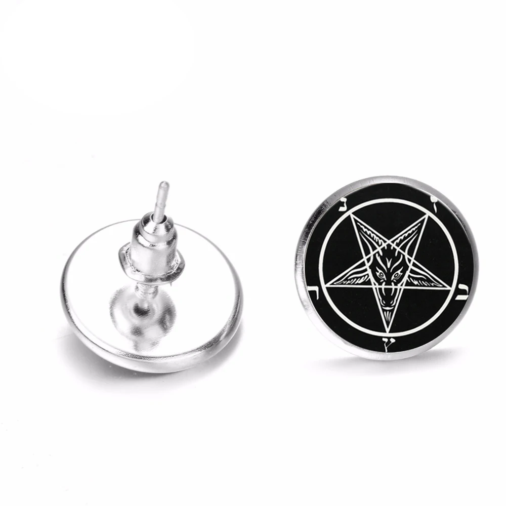 Style 1 SONGDA сатана Бафомет серьги злой оккультный Wicca с изображением перевернутой пентаграммы голова козла художественные тотемные стеклянные кабошон серьги сатанство ювелирные изделия - Окраска металла: Style 1