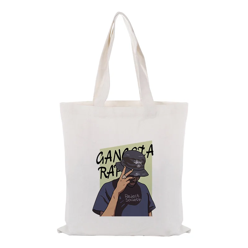

personlity tote bag text DIY handbag print customized printing logo canvas daily use canvas foldable shopping bag Reusable