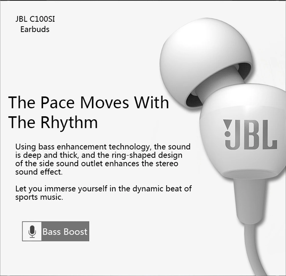 JBL Headphone JBL C100Si Stereo Wired Headphones Deep Bass Music Sports 3 5mm Headset In ear Earbuds with MIC