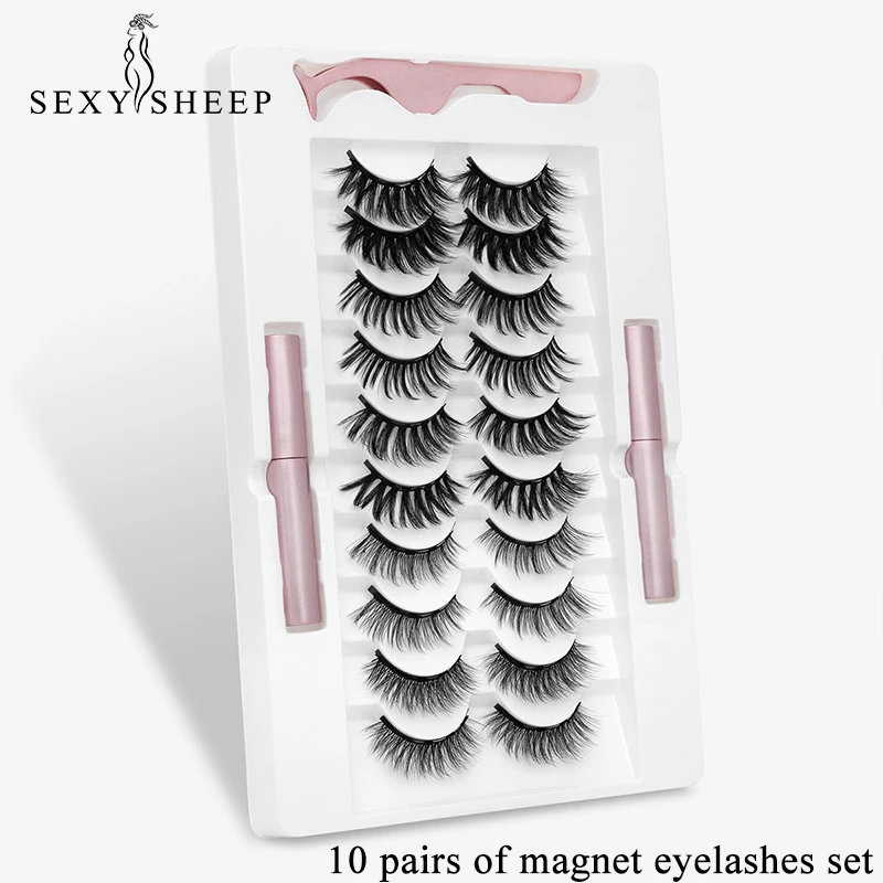 SEXYSHEEP 10 pairs Magnet Eyelash Magnetic Liquid eyeliner set False Eyelashes waterproof long lasting Eyelash Extension