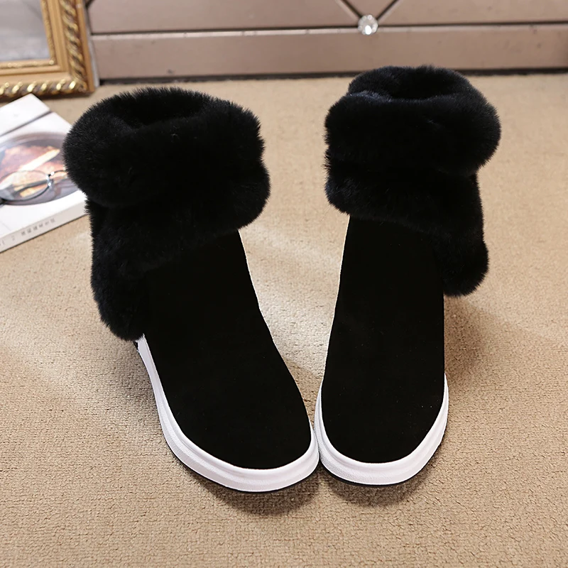 Dumoo/Брендовая женская зимняя обувь ботильоны из натуральной кожи на платформе и высоком каблуке 8 см теплая женская повседневная обувь на меху zapatillas mujer - Цвет: Черный