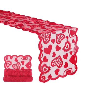 

2 Pcs Valentines Day Table Runner, Red Heart Print Decorations 13 x 17 Inch Lace Love Table Runner for Home Wedding Party/Thanks