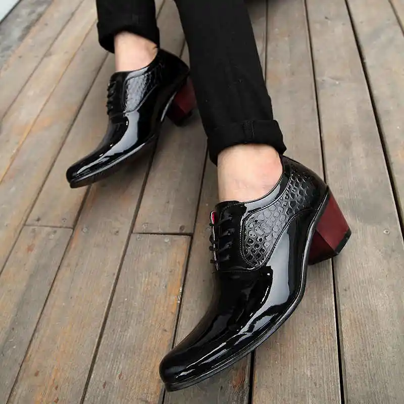 Men Wedding Sneakers Heighten Leather Oxford Platform Pointed Toe Working High Heels Dress Sapatos G16