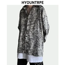 Мужская рубашка со змеиным принтом в стиле хип-хоп Уличная Повседневная рубашка с длинными рукавами и отложным воротником, свободные однобортные рубашки Осенняя Модная рубашка