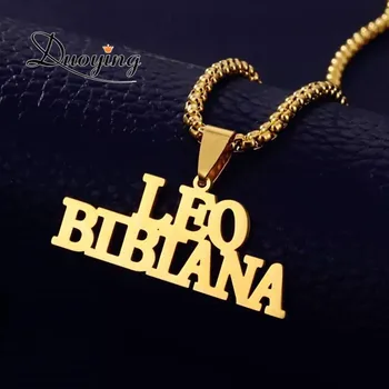 

DUOYING Name Pendant Necklace Punk Style Custom Men Chain Personalized Jewelry Silver Rose Gold Nameplate Collier Femmel