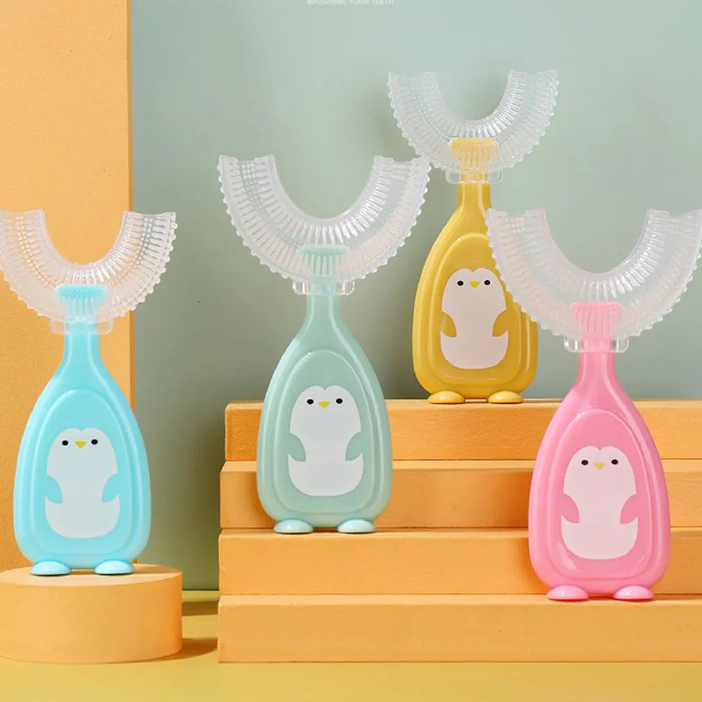 마카롱 색 Oiginal 디자인 U 자형 칫솔 수동 칫솔 키즈 칫솔 치아 청소 도구 실리콘 칫솔