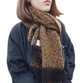 

Winter Coffee Leopard Print Scarf For Women Tassel Long Cashmere Poncho Beige Shawl For Female Warm Wrap Pashmina Foulard Femme