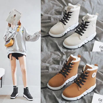 

Sneakers Women Snow Boots 2019 New Casual Shoes Woman Autumn Winter Ankle Boots Women Solid Lace-up Ladies Shoes Martin Booties