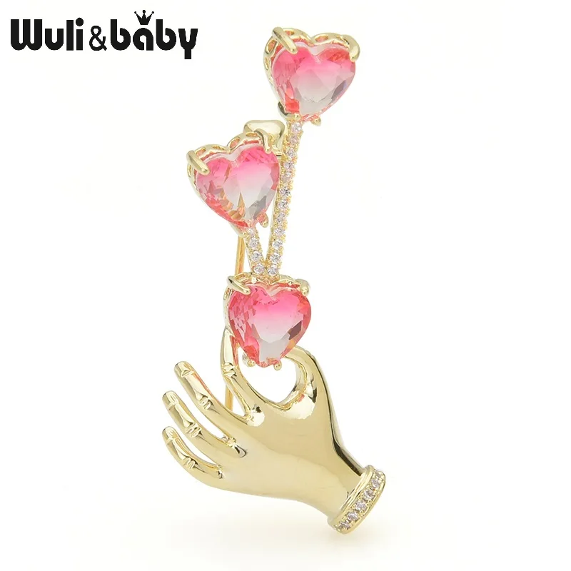 Wuli&baby, розовый, синий кристалл, сердце, броши для рук, для женщин, для рук, цветы, для свадьбы, банкета, брошь на булавке, подарки