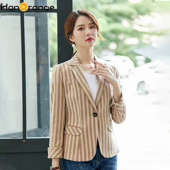 

2020 Autumn Striped Suit Jacket Business One-Button Casual Suit Top Elegant Women Blazer