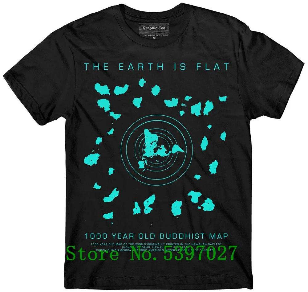 

Hot Sale Print Flat Earth T-shirt Buddhist Map Earth Is Flat Firmament casual fashion T-Shirt Men Brand