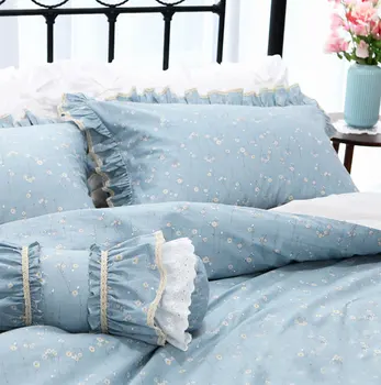 

Pastoral blue flower bedding set,twin full queen king cotton sweet single double home textile bedspread pillow case duvet cover