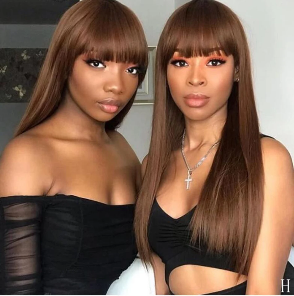 Hesperis 13x6 Lace Front Human Hair Wigs With Bangs Brazilian Remy Deep Part Lace Human Hair Wigs Pre Plucked For Women Brown