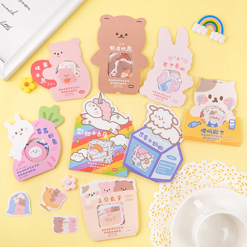 40Pcs Cute Cream Rabbit Bear Decor Stickers Scrapbooking Stick Label