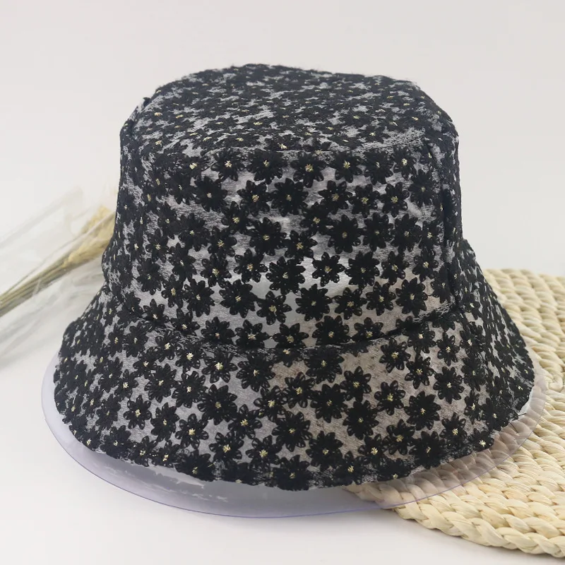 

2020 HOT Daisy Flower Lace Fisherman Hat Women Ladies Breathable Revealing Sun Basin Bucket Hat For Summer Outdoor Sunscreen Cap