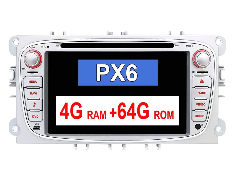 Для Ford 2 din Android 9,0 Автомобильный мультимедийный DVD плеер для Ford Focus Mondeo S-MAX C-MAX Galaxy 4 ГБ, 64 ГБ, радио 2din gps Navi головное устройство - Цвет: Silver 4G 64G