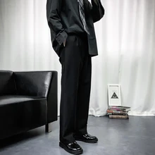 Осень и зима новые молодежные стильные однотонные маленькие брюки свободные прямые модные повседневные штаны черные S-2XL