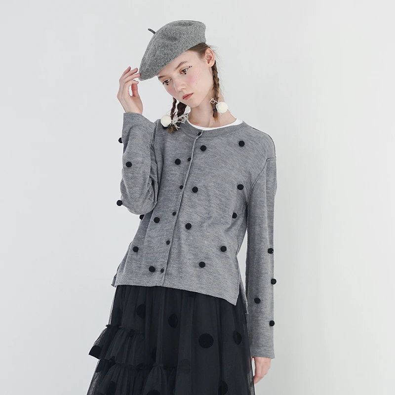 imakokoni gray wool ball hoodies original slim