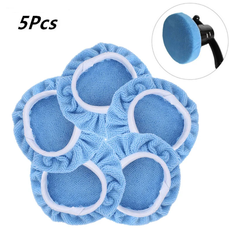 

5Pcs 5-6/7-8/9-10 Inches Auto Care Car Polisher Pad Soft Microfiber Waxing Sponge Car Polishing Bonnet Buffing Pad Cover