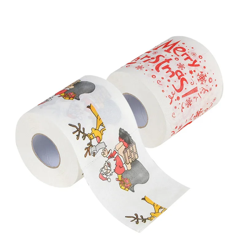 2Pcs Christmas pattern series printing toilet paper family special Santa Claus toilet paper Christmas supplies Christmas 30O22