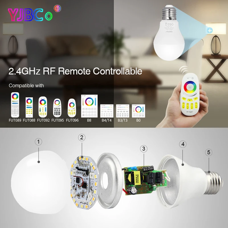 Miboxer FUT014 6 Вт RGB+ CCT светодиодный светильник 2,4 г беспроводной пульт дистанционного управления Android/iOs приложение умный теплый белый затемнения лампа AC100~ 240 В