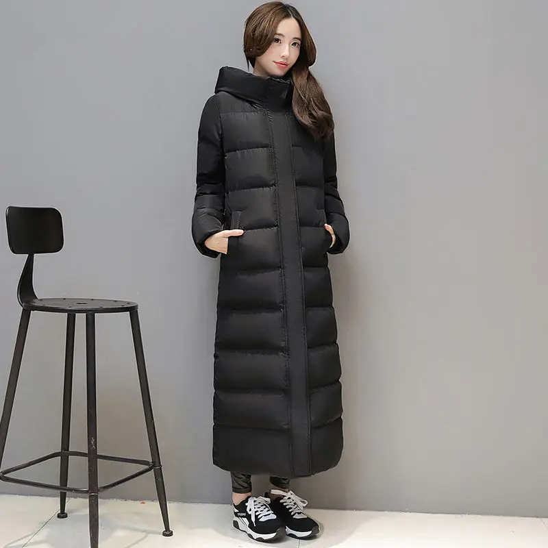 Модная супер Длинная женская куртка-пуховик, Manteau Femme Hiver, худи, белый утиный пух, зимнее пальто, женская парка, Женская куртка C5112