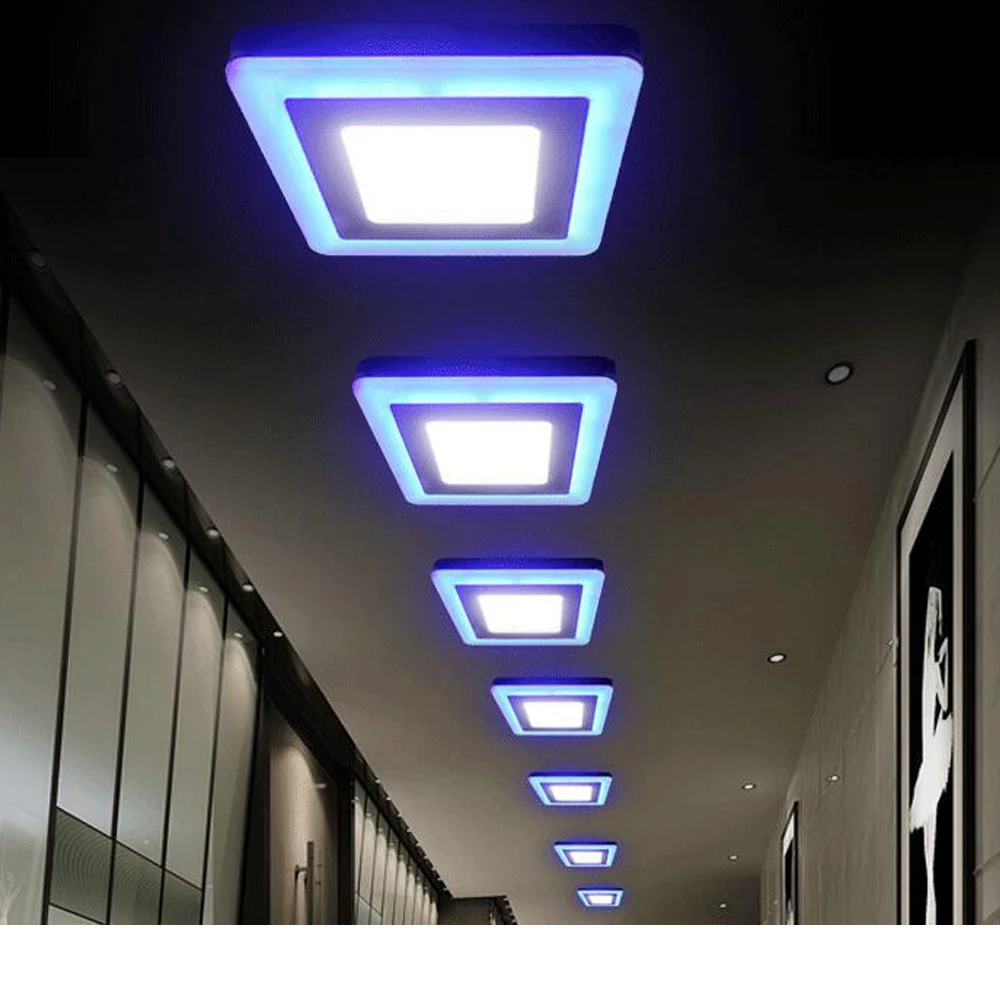 Двухцветный Встраиваемый светодиодный потолочный светильник BECOSAT 6 Вт 9 Вт Холодный белый и синий сменный светодиодный панельный светильник AC85-265V