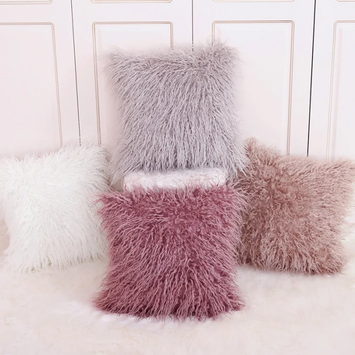 1pc Soft Fluffy Furry Plush Decor Cushion Cover for Sofa Living Room OCT998