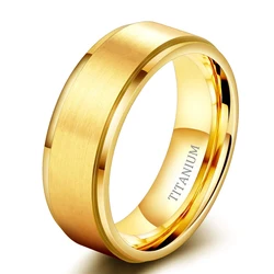 Elegant Black Titanium Brushed Wedding Band - Unisex Engagement Ring in Silver Tone - 8 (Gold 8mm)