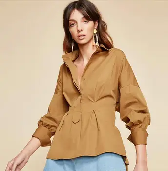 

Woemn's Slim Solid Waist Loose Lanterns Sleeve Tops Casual Shirt Blouse Sz S-2XL D34