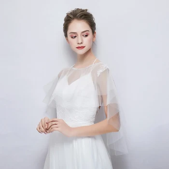 

Summer Two Layers Tulle Wrap White Applique Beaded Sheer Cape Women Soft Cover Up Wedding Bridal Dress Accessories Handmade