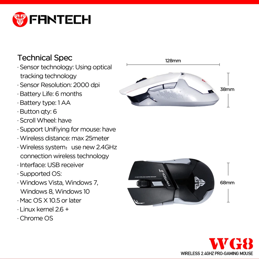 FANTECH WG8 2,4G беспроводная мышь 6 кнопок 2000 dpi игровая мышь беспроводная мышь с приемником USB для ПК ноутбука