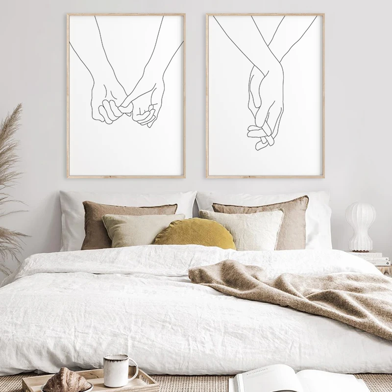 Modern Drawing Line Lover Holding Hands Abstract Nordic Poster Art Canvas Print Painting Home Decorative Wall Picture Minimalist